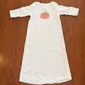 Pumpkin Embroidered Newborn Gown - 0-3M